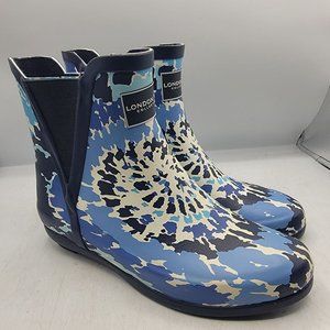 London Fog Collection Piccadilly Womens 6 Blue Tie Dye Rain Boots Outdoors